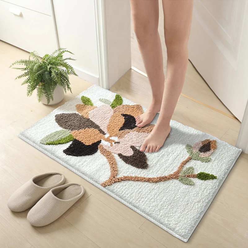 Machine Washable Flower Microfiber Strong Water Absorbent Bathroom Rugs Shaggy Bath Carpet Mats for Bathroom Floor