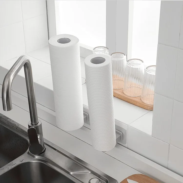 Kitchen Lazy Shelf Seamless Stickers Wall Mounted Vertical Kitchen Paper Hanger Roll Paper Cling Film Storage Rack