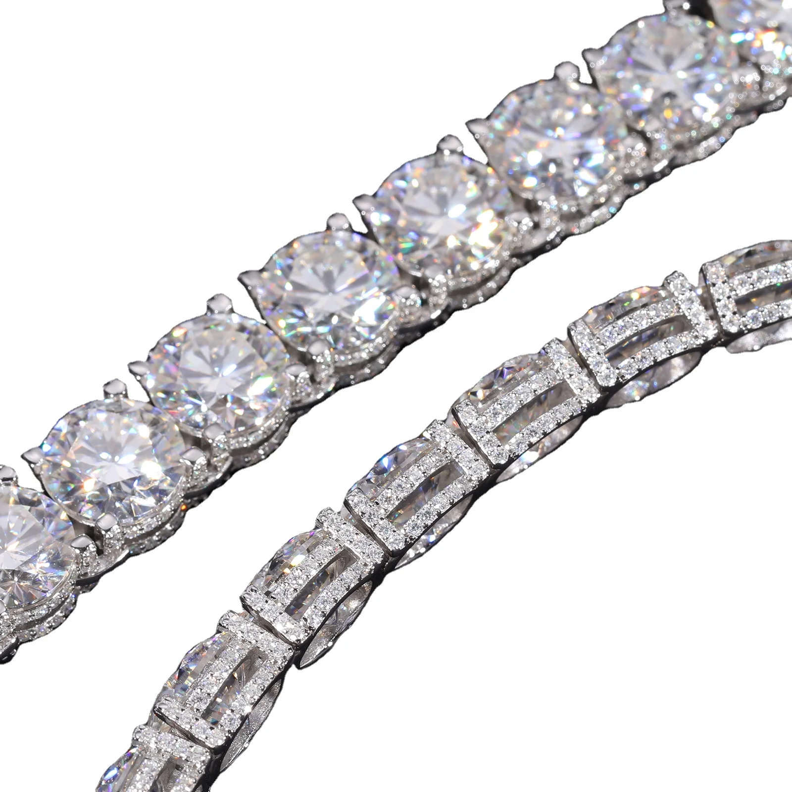 2023 New Design Iced Out Chain 2-10mm 925 Sterling Silver VVS Moissanite Lab Diamond Baguette Buckle Tennis Chain Necklace