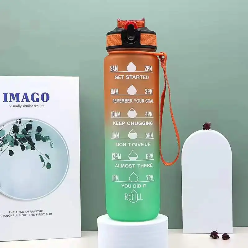Outdoor Travel Portable Leakproof Cup BPA Free Gym Plastic Sports Matte Straw Motivational Water Bottle With Time Marker