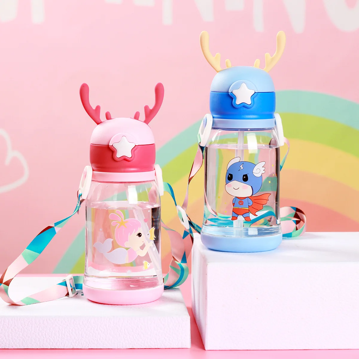 Hot Sale 550ml Kids Children Water Bottle for Outdoor Travel School Cute Cartoon Animal Baby With Shoulder