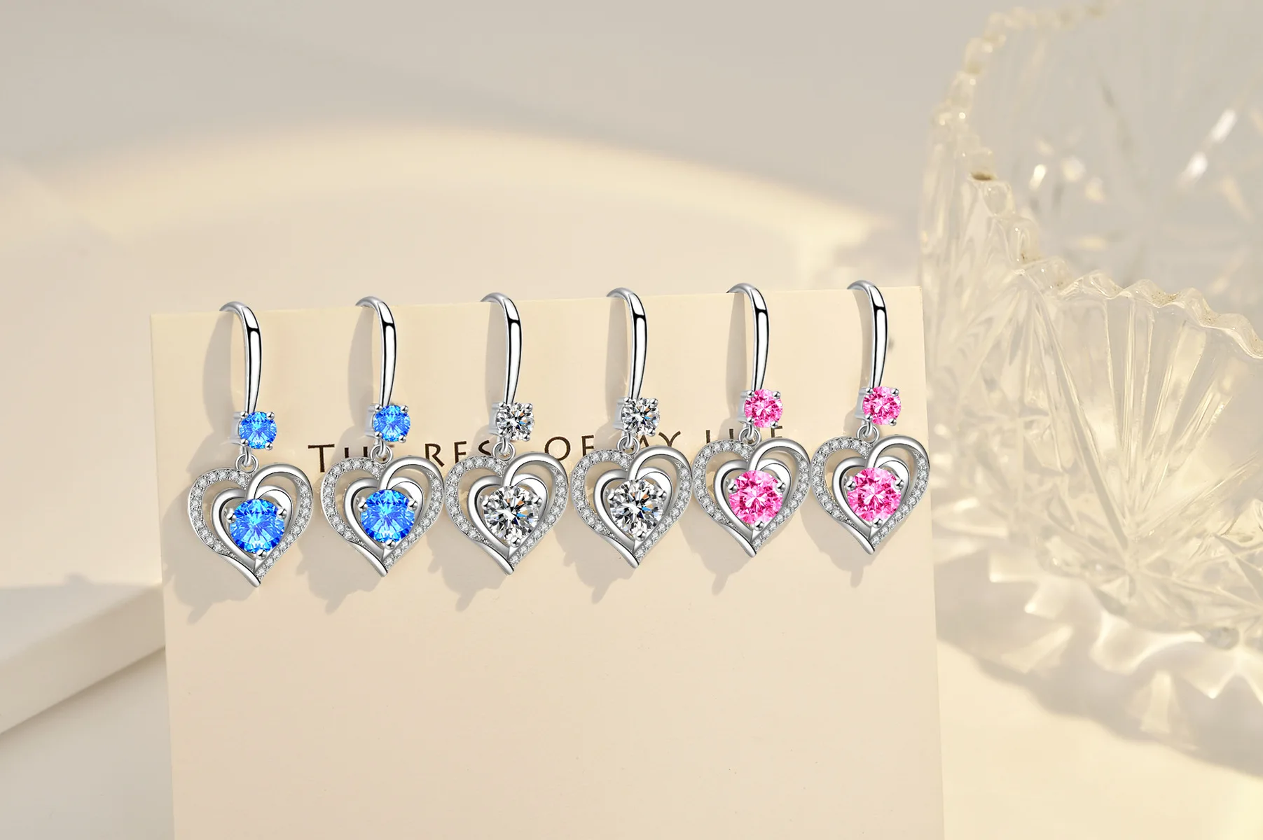 Fashion Exquisite Zircon Jewelry Set  Heart Birthstone Necklace And Earring  Accessory Set For Women Ladies