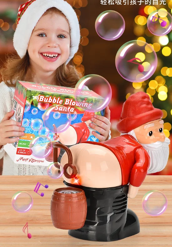 2023 New Arrival Christmas Bubble Machine With Light And Music Handheld Santa Claus Bubble Maker Machine Set For Kids