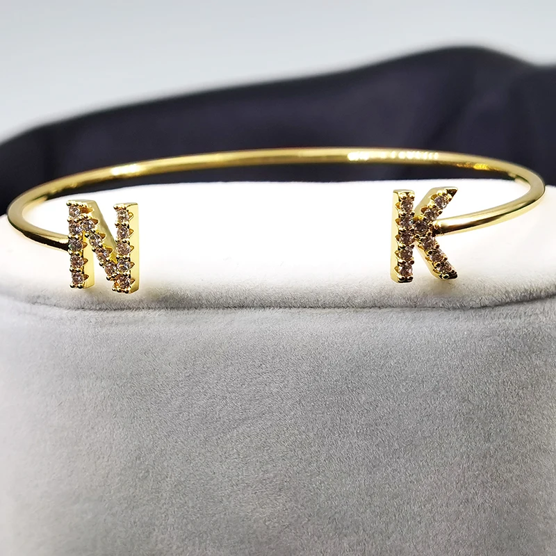 Fashion Adjustable  Charm Name Bracelet Personalized Custom Initials Letter Zircon Bracelet Bling Crystal Jewelry for Couple