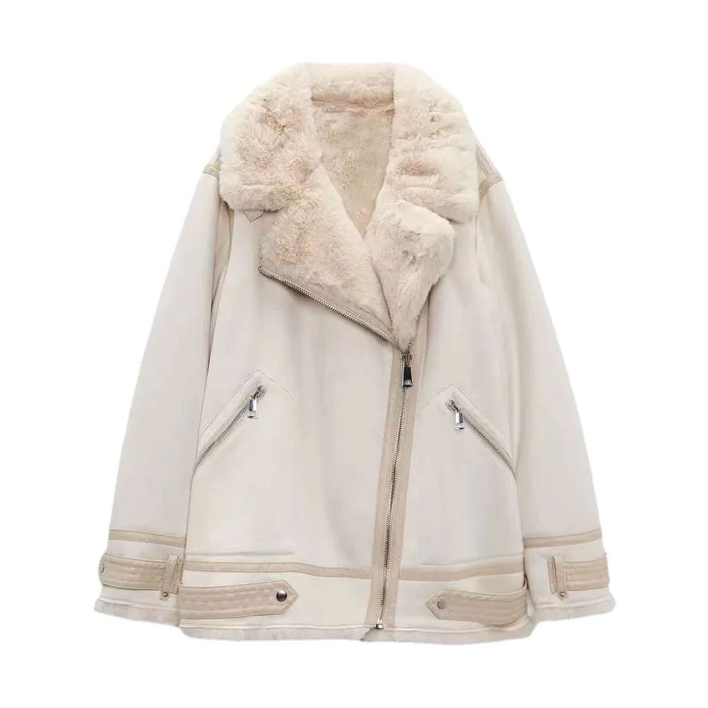 Winter new style suede leather jacket fleece jacket women lapel solid color fur coat shearling sheepskin woman coat