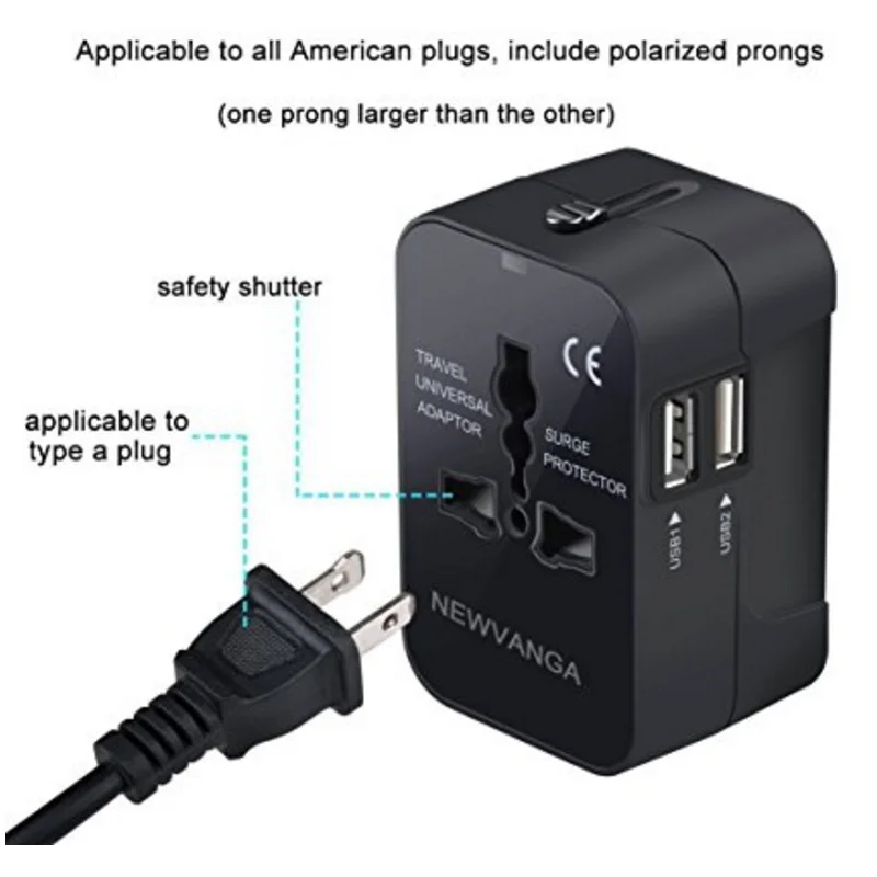 2 USB 5v 1a International Travel Adapter USB 3.0 adapter mobile phone travel charger for macbook Universal Travel Adapter