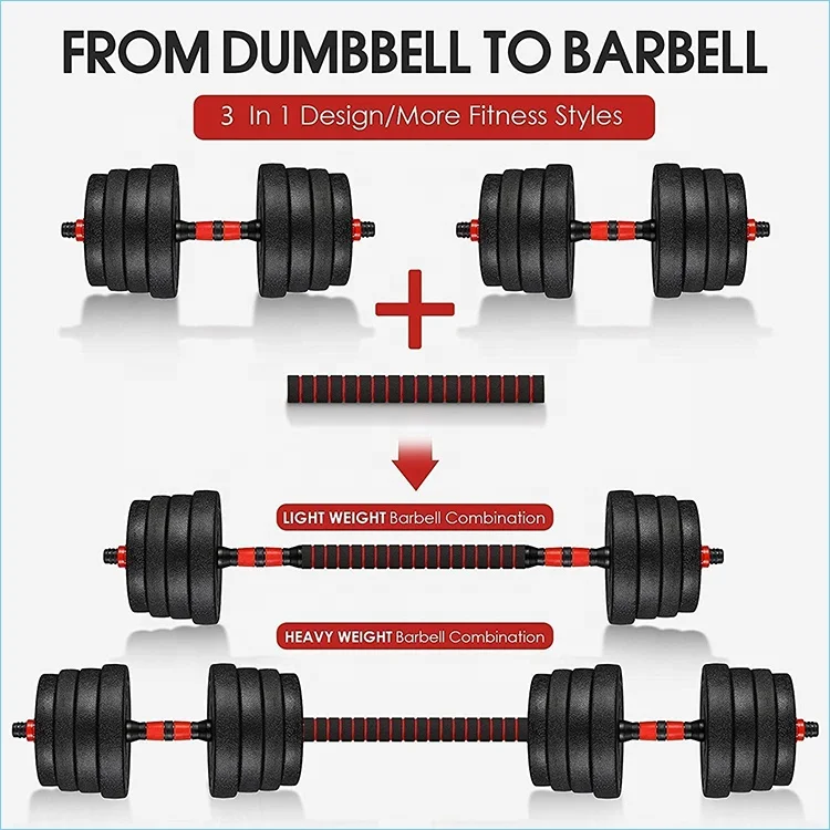 wholesale custom made cheap 20kg adjustable plastic cement weight lifting dumbbell barbell set with connecting rod manufacture