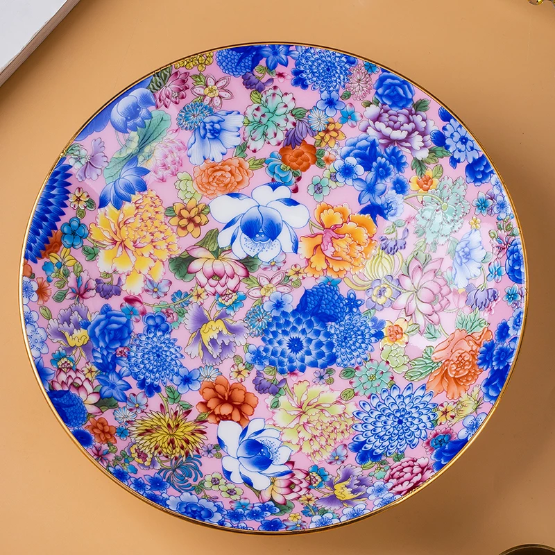 Wan Hua High-End Bone China Merchants Dining Plate Sustainable Feature Chinese Art Plate Hotels Home Use Enamel Color Steak