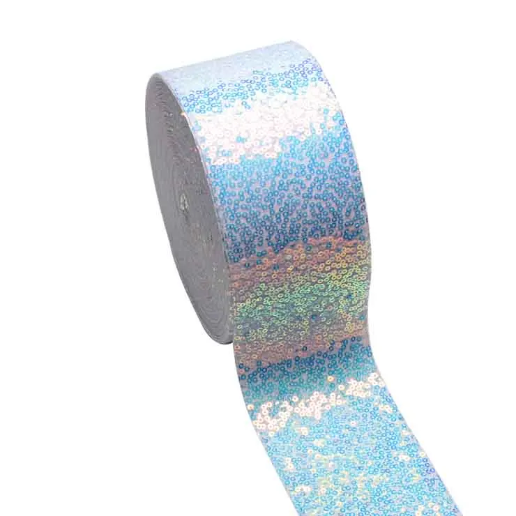3inch75mm Wholesale Glitter Small Sequin Ribbon  for Hair Bows Headband Custom Ribbon Sewing Material