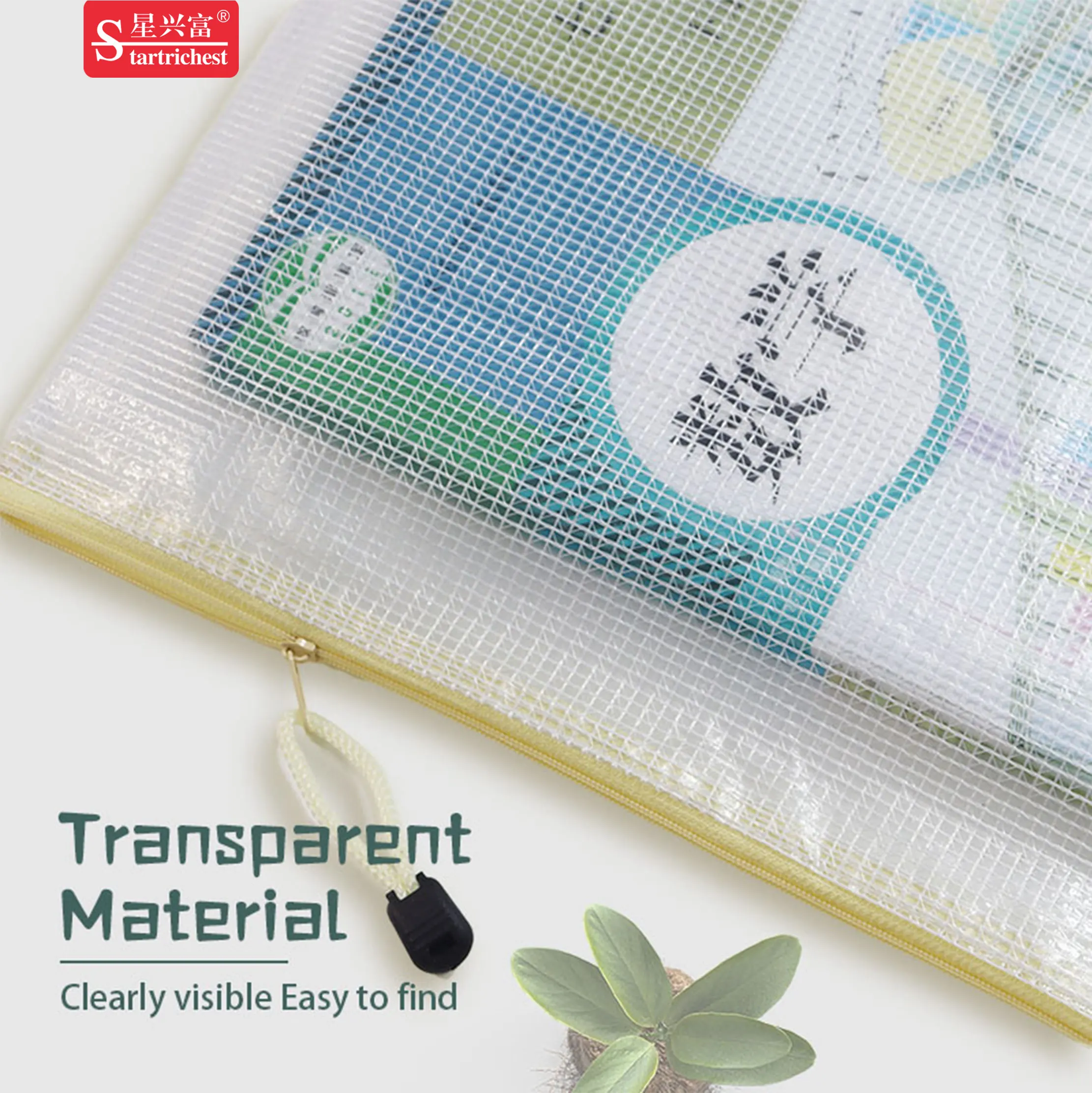 Custom Logo A4 Macaron Color Zip Lock Mesh Files Folder Clear PVC Documents Storage Bags Zipper File Bag