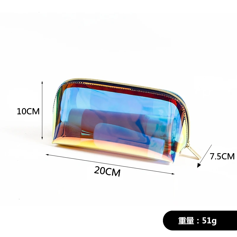 New Custom logo hologram laser TPU makeup bags trousse de maquillage shell make up organizer pouch holographic cosmetic bag