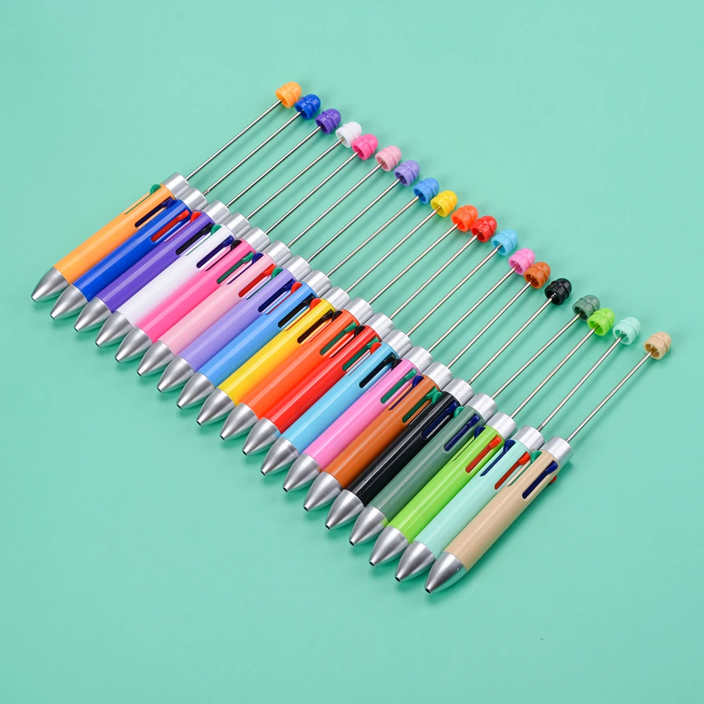 Low Moq Wholesale New Arrival Cute Soft Custom Silicone Beads for Four-color Visible Ballpoint Plastic Beaded Pens