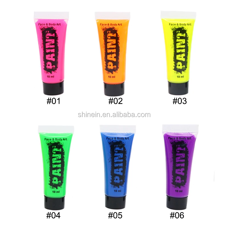 Shinein Makeup Water Based Blacklight Glow Body Painting Tube Supplies Fluorescent Uv Neon Face Painting set for Festival Party