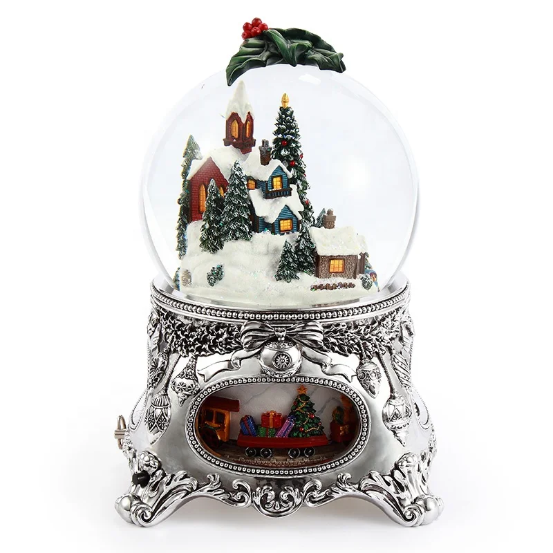 Hot Selling 150MM Creative Crystal Ball Music Box Light Christmas Snow Scene Cold Porcelain Big Snow Globe with Music Delicate