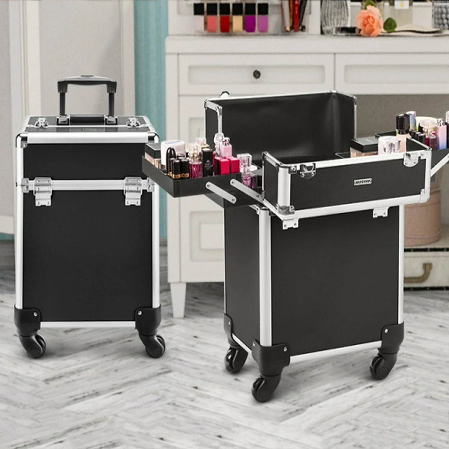 Professional Makeup Case Make Up Mobile Cosmetic Case Trolley Bag Hairdressing Nail Tools Storage Travel