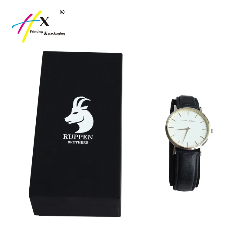 Custom Logo Printed Luxury Black Touch Paper Cardboard Packing Watch Gift Box Watch Box Packaging Box For Watches With Eva Inlay