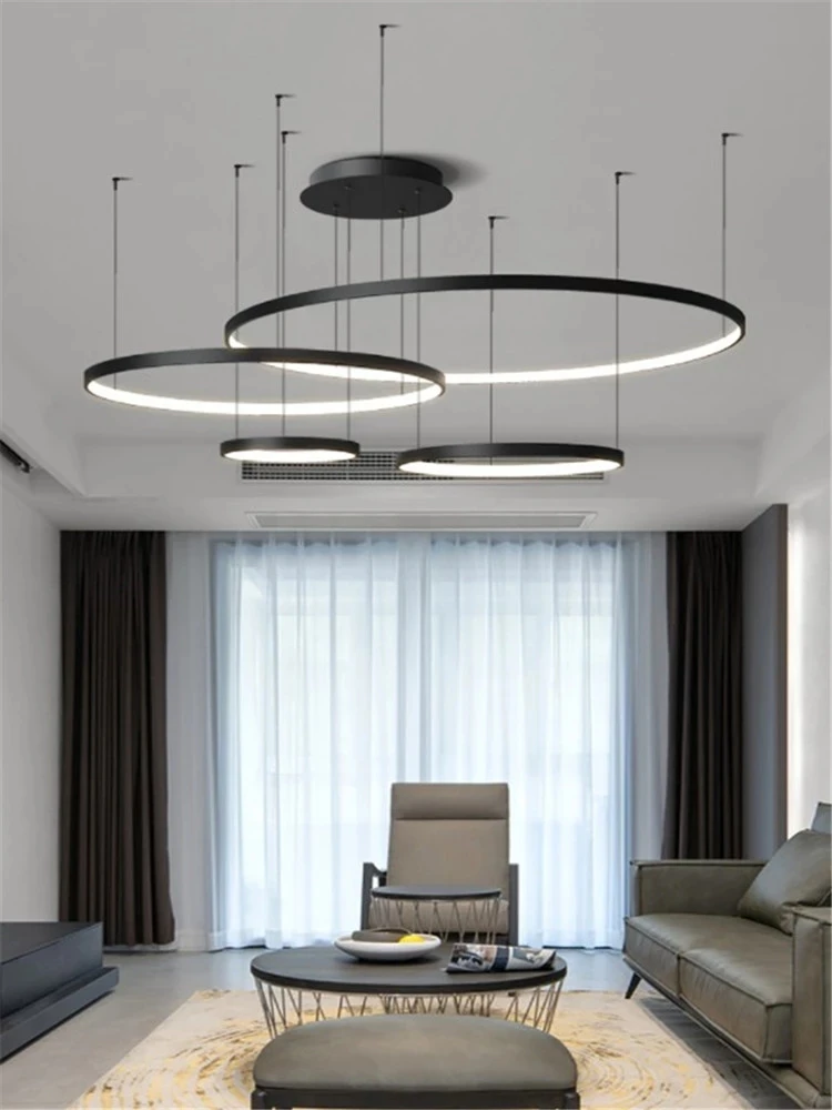 Home Lighting Ceiling Pendant Circle Lamps For Interior Design Engineering Lighting New Modern Led Round Ring Chandeliers