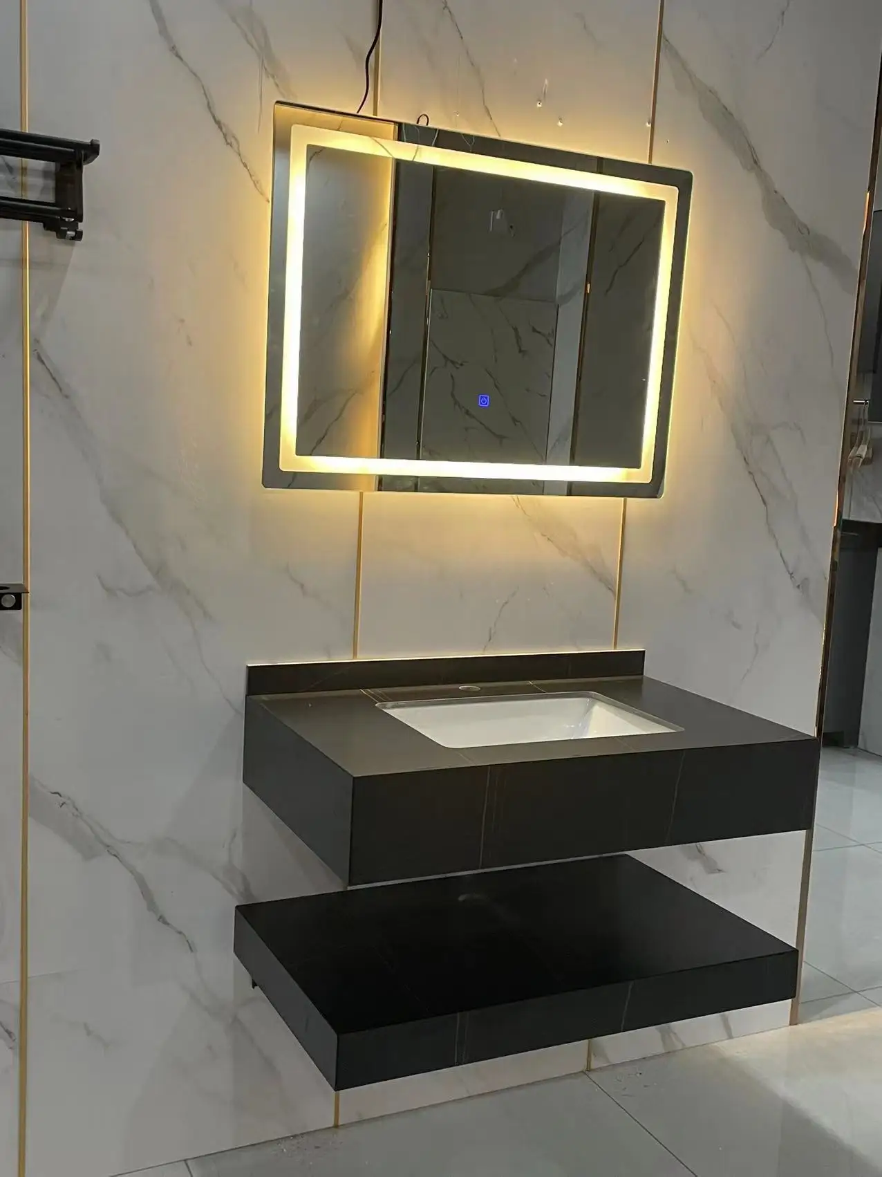 Solid Surface Porcelain Sink Rock-Stone Cabinet Basin Wall Hung Bathroom Vanity Single Sink