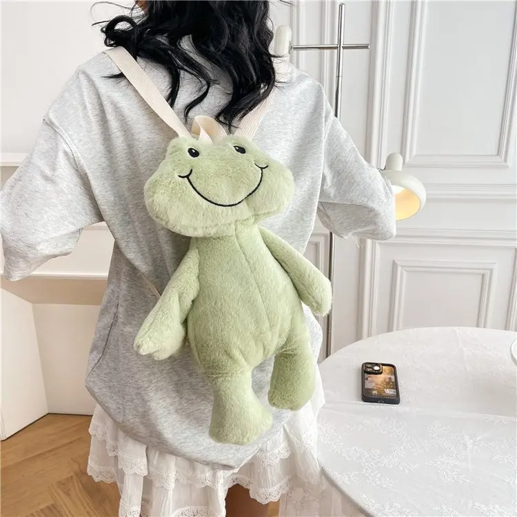Frog Plush Bag Stuffed Soft Toy Cute Frog Plushie Pillow Figure Bag Backpack For Children Toy stuffed Smile Frog Toy Custom
