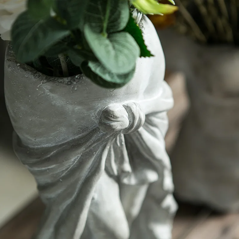 
European-style Portrait Statue Flower Vase Creative Outdoor Garden Decoration Bust Figure Sculpture Cement Plant Pot For Sale 
