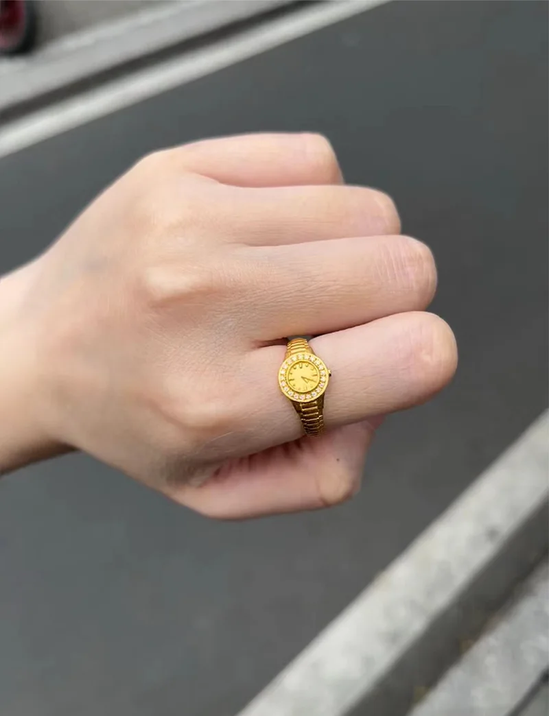 S925 Fashion Jewelry 2023 Wholesale Women Accessories Clock Watch Trendy Gold Watch Adjustable Ring Valentine's Day Women Ring