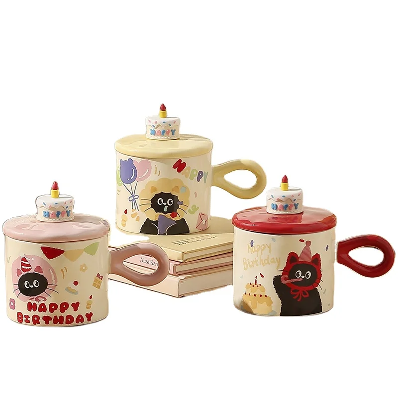 Solhui Wholesale cute cartoon cat ceramic coffee mug creative birthday gift water cup