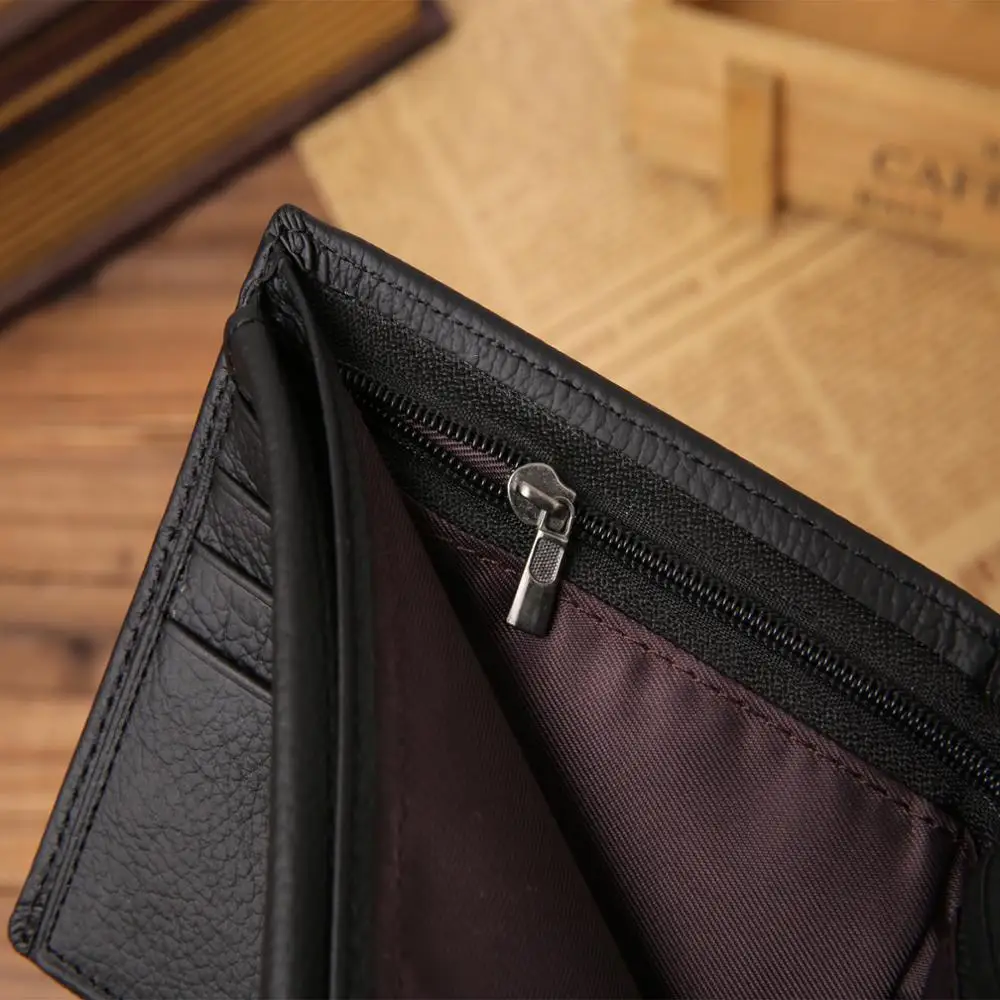JINBAOLAI Genuine Leather Mens Wallet Premium Product Real Cow Wallets Man Short Black Wallet Portefeuille Homme Short Purses
