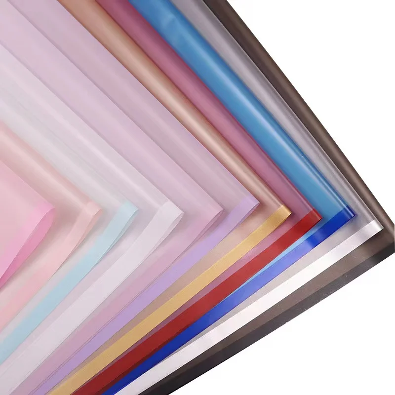 Wholesale 58*58cm Colorful Golden Edge Flower Wrapping Paper Waterproof Florist Paper Plastic Wrapping Film For Flower