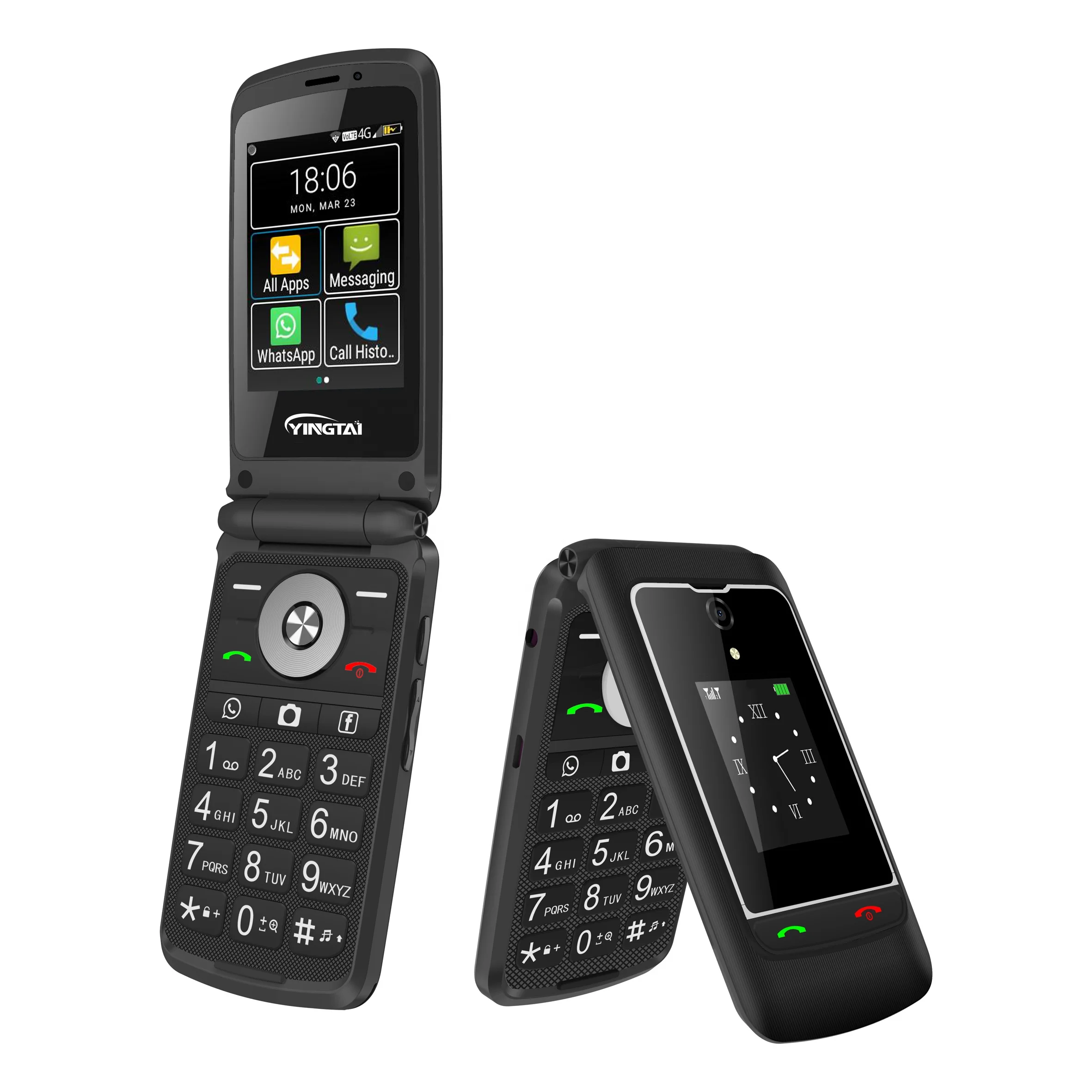 volte 4g touch screen 2.8 inch + 1.77 inch dual sim flip mobile phones china smart senior phones