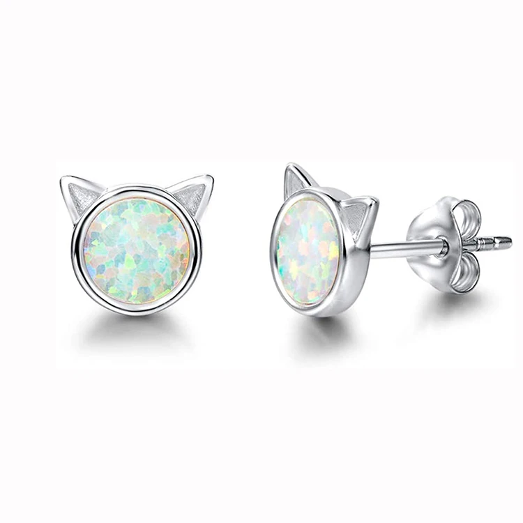  Серьги-гвоздики с кошачьими ушками из серебра 925 пробы