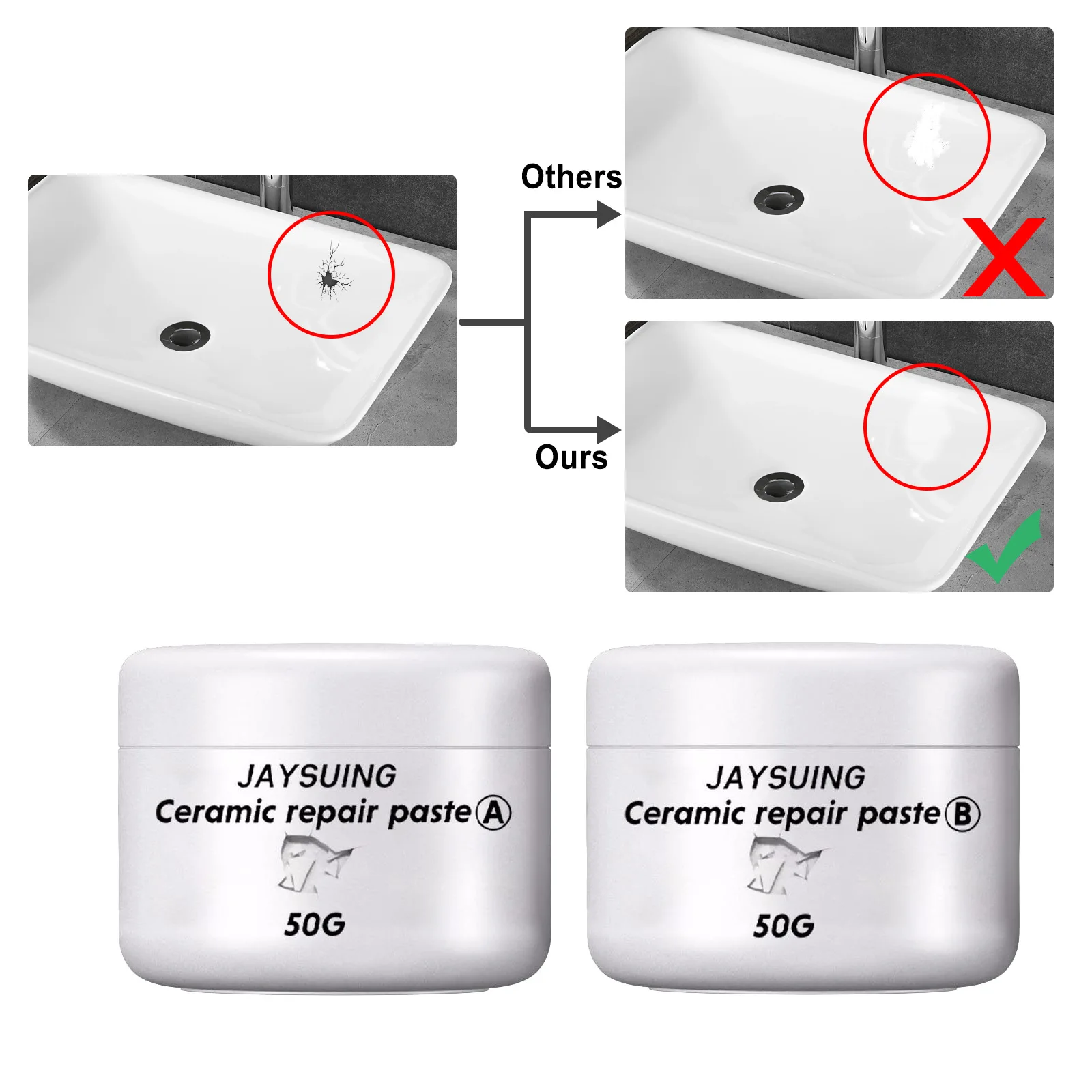 Jaysuing Ceramic tile repair agent Ceramic paste tile glue Strong adhesive toilet marble pit glaze repair