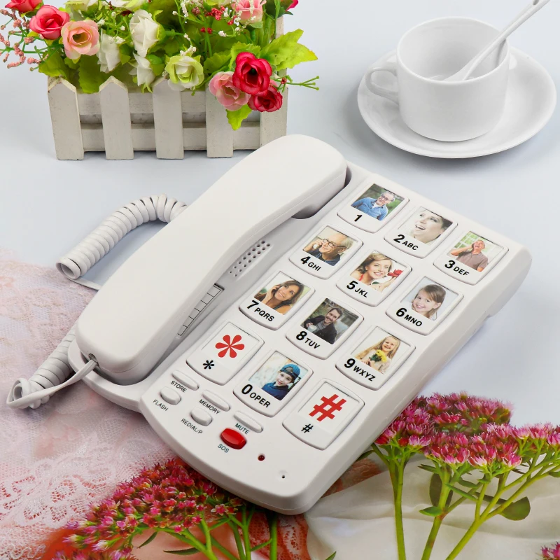 SOS Telephone Big Button Landline, Fixed Corded Phone with Caller ID Flash  Function  Landline for Elderly