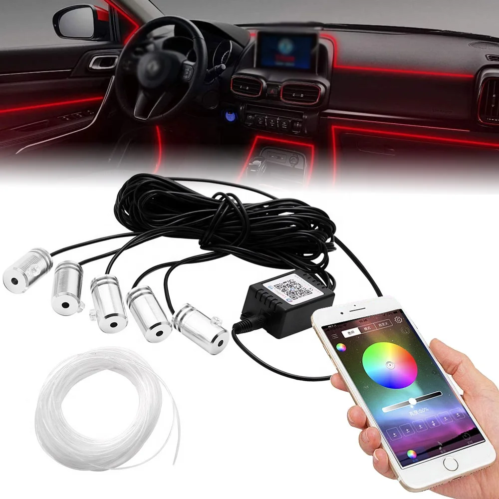 RGB multi-color atmosphere light 6m EL neon wire phone app control led car interior strip light