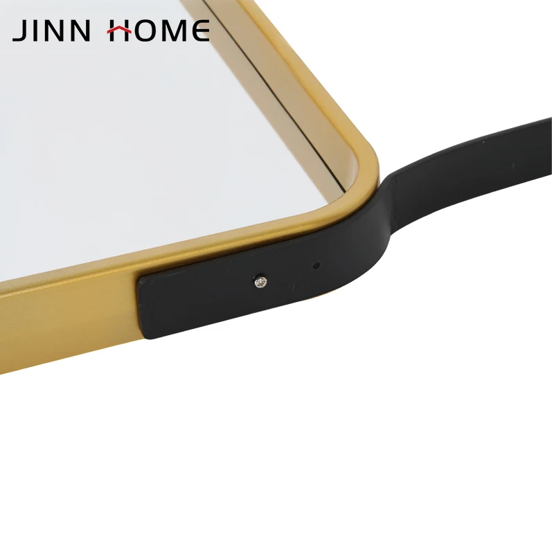  Jinnhome Elegant And Antique Gold Square Frame Wall Hanging Mirror With Modern Fake Leather Bathroom Decorative