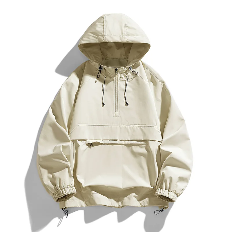 Clothing Manufacturers Custom 1/4 Zipper Anorak Jacket Solid Color Hooded Pullover Mens Coach Jacket Outdoor  Windbreaker chaque