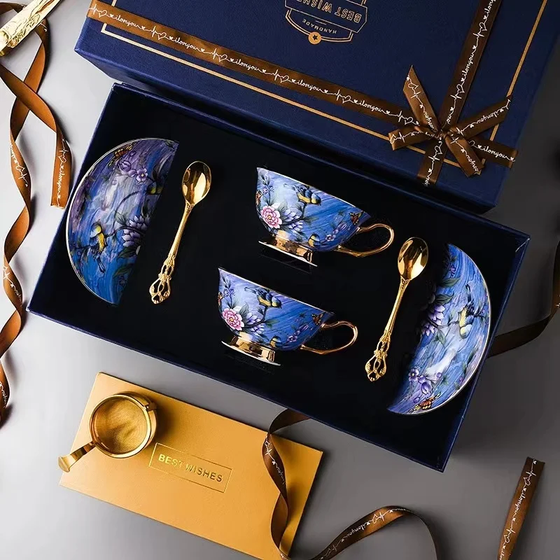 High appearance level water ripple Bluebird delicate bone China European Coffee Cup and saucer set