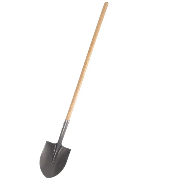 2021 Hot Selling Shovel Round Nose Fence Posts Spade With Long Wooden Handle