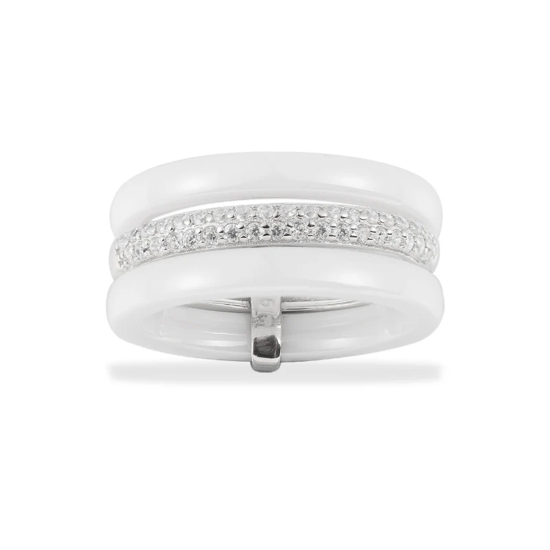 
White Ceramic Ring Jewelry Three In One Discrete Rings Lines For Women Party Wedding 