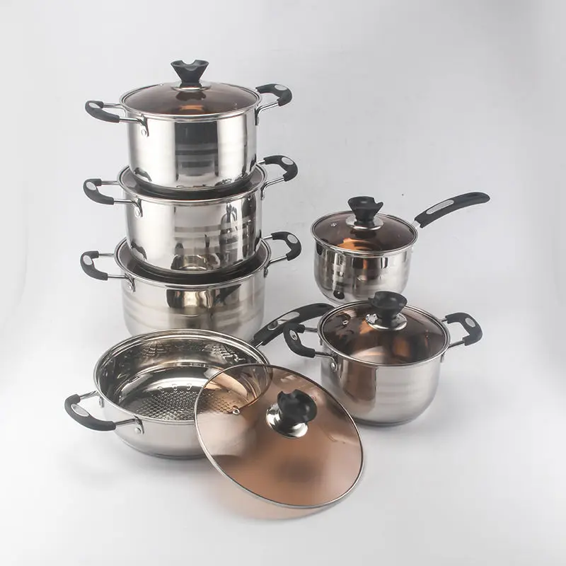 Stainless Steel Cookware Sets  High Quality Thicken Pot Kitchen Cooking Pots And Pans  With Glass Lid