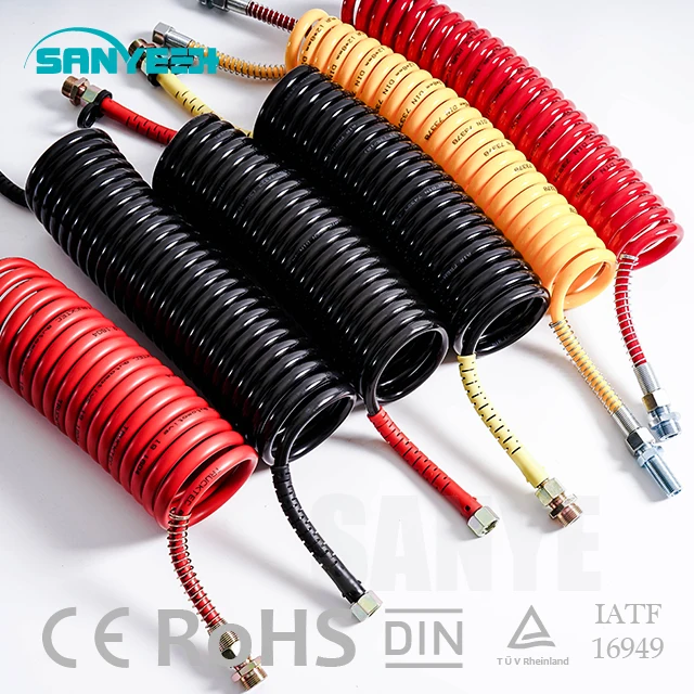 Cost-Effective Truck PU braided Coiled Tube Spring Pneumatic Spiral Air Brake Hose Assembly For Semi Trailer