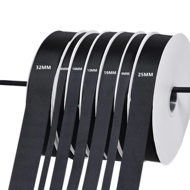 Ribest Black 5-89MM Single/Double Faced Satin Ribbon Gift Printed Ribbon Roll 100% Polyester Custom White Ribbon With Logo