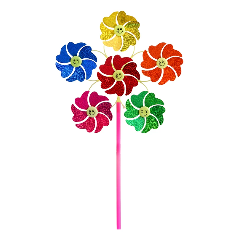 Продажа детских игрушек ветряная мельница ручная мультяшная печать колесо обозрения 6 ветряная мельница полипропиленовая пластиковая многоколесная ветряная мельница оптовая продажа