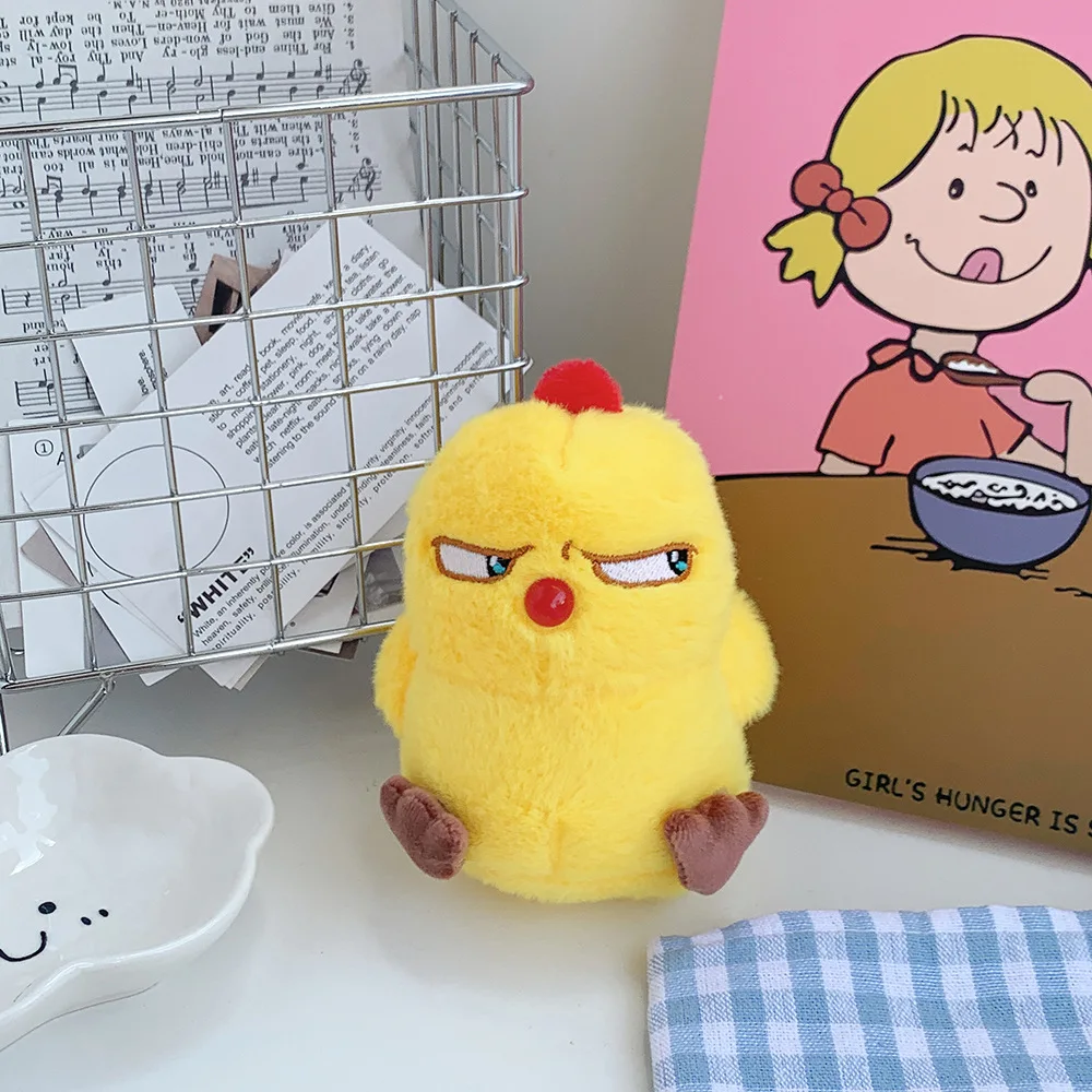1pc 12cm Cute Angry Chicken Plush Doll Pendant Keychain Schoolbag Luggage Pendant Decoration Toy Plush Keychains
