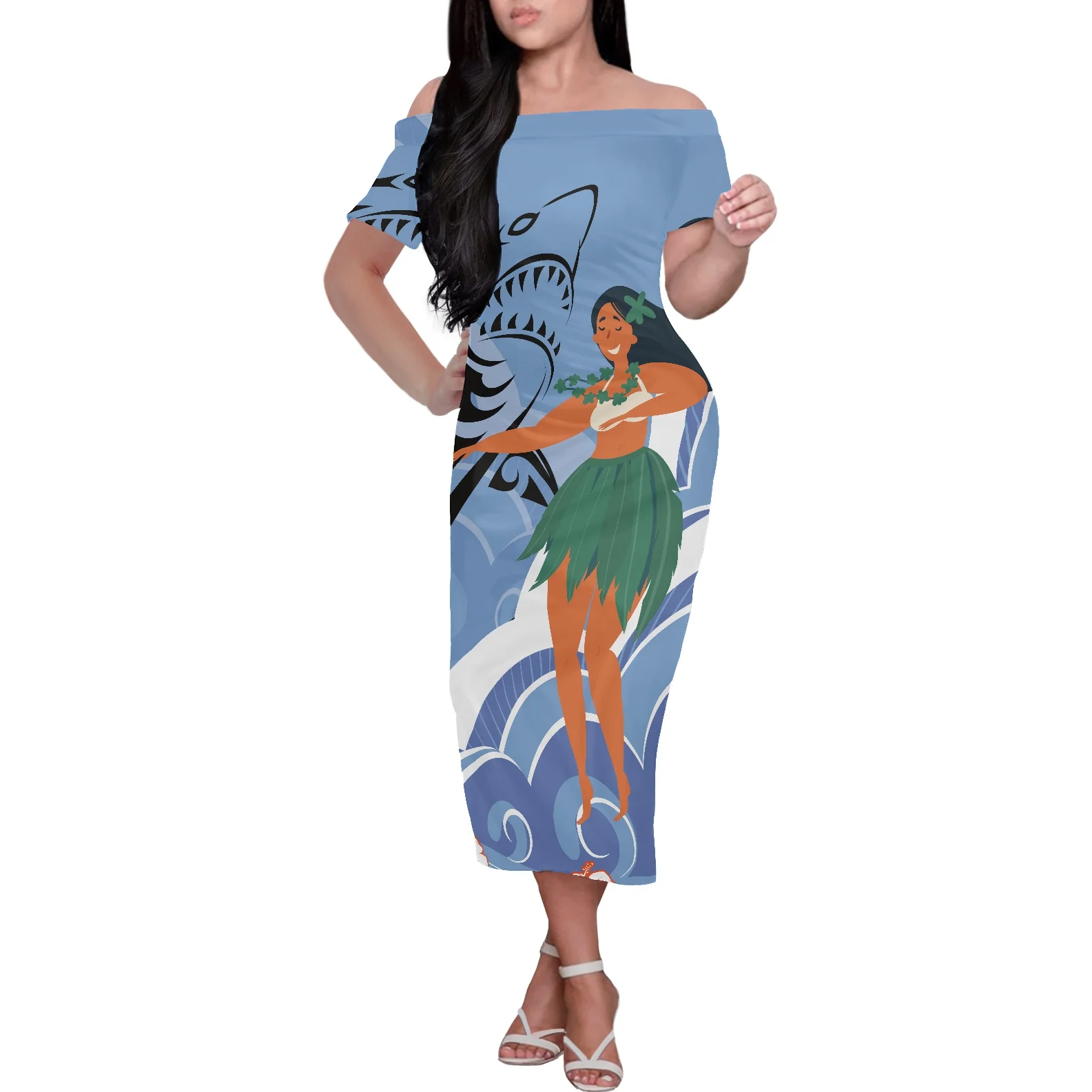 Custom 2022 Prom Dresses Casual Skirt Polynesian Style Hibiscus Printed Plus Size Orange luxury dresses women elegant