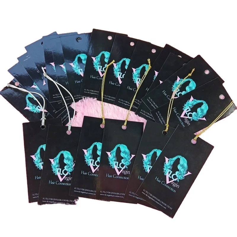 Пользовательский дизайн печать имени логотипа бумаги Hangtag этикетки с веревкой для наращивания волос/Парики/пакет