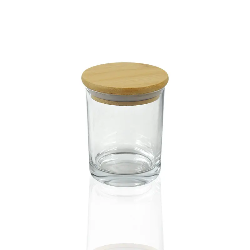 glass container candles 8oz bulk empty clear glass candle container with bamboo wood zinc alloy lid