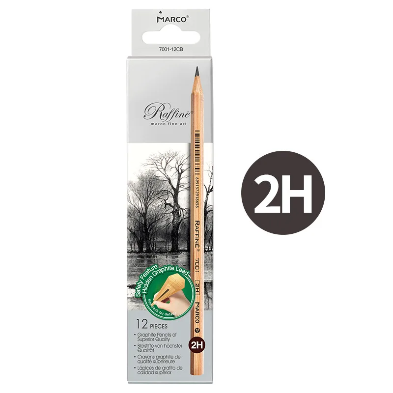 2H Marco sketching raw wooden drawing pencil set