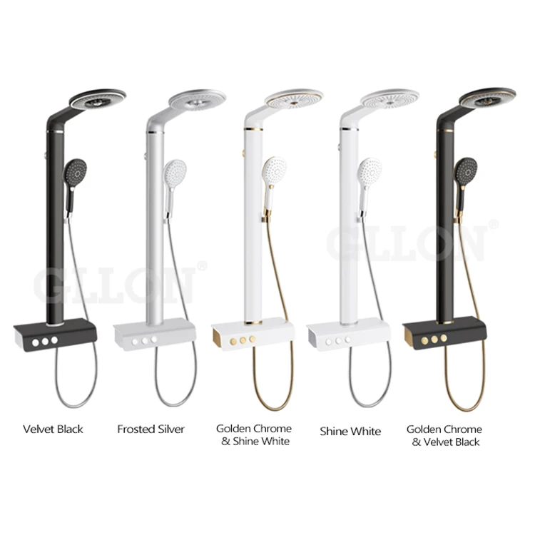 
Design Aerospace Grade Aluminium Multi Functions Massage Raining Shower Column Panel with Heat-resistant and flexible hose 