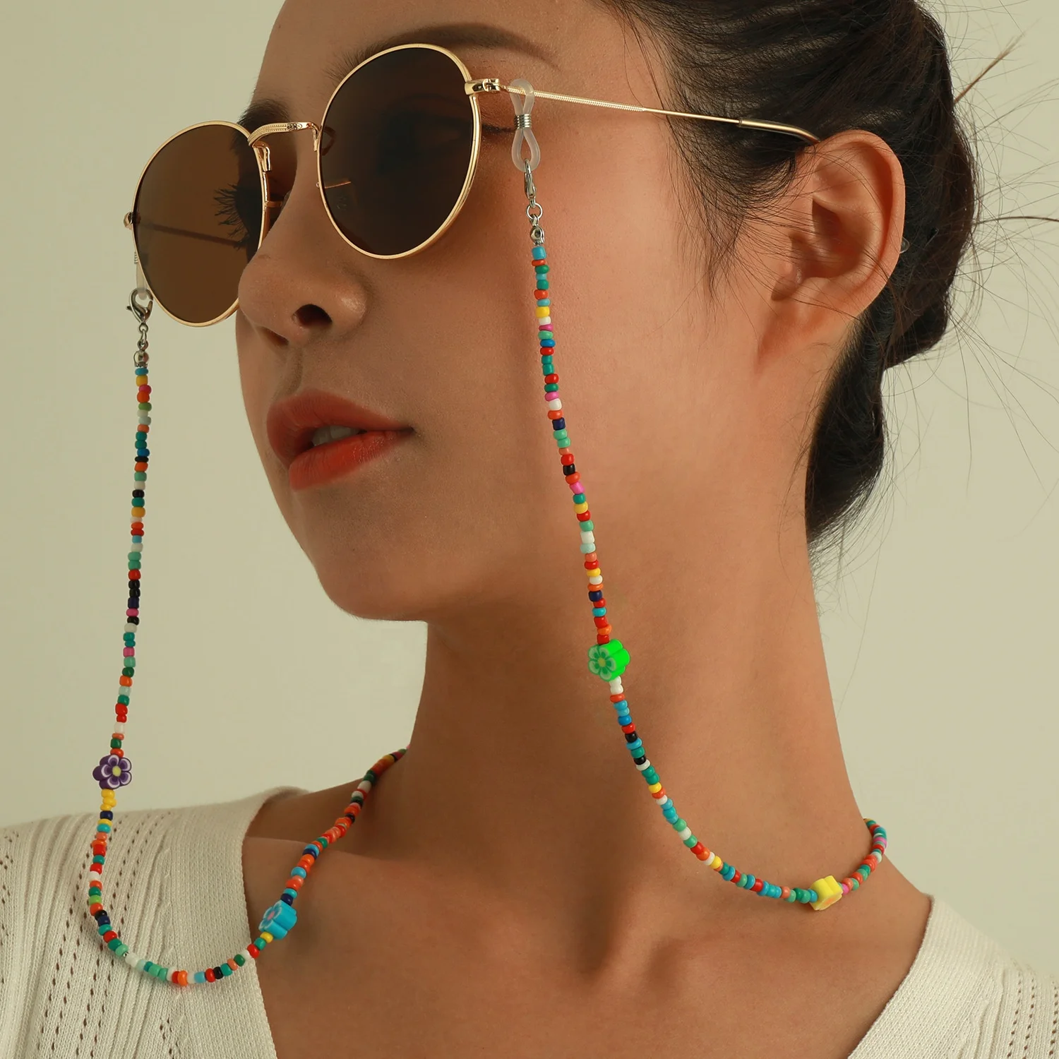 Zuowen Wholesale Fashion Customize Anti-Lost Polymer Clay Eyeglass Chains Necklace for Sunglasses FaceMask Holder Chain
