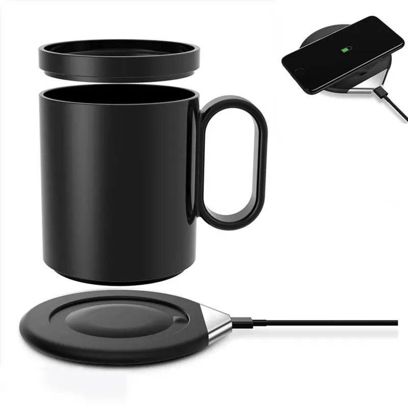 Customization ceramic mug 12V/1.5A Black White Straight Drink Self Warming Heated Coffee Cup Ceramic With Lid